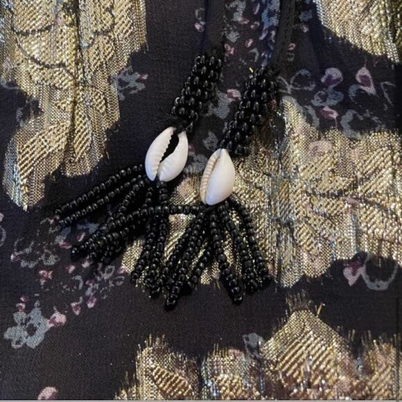 Zara Black Gold Metallic Threads Ruffled DRESS - Picture 3 of 7